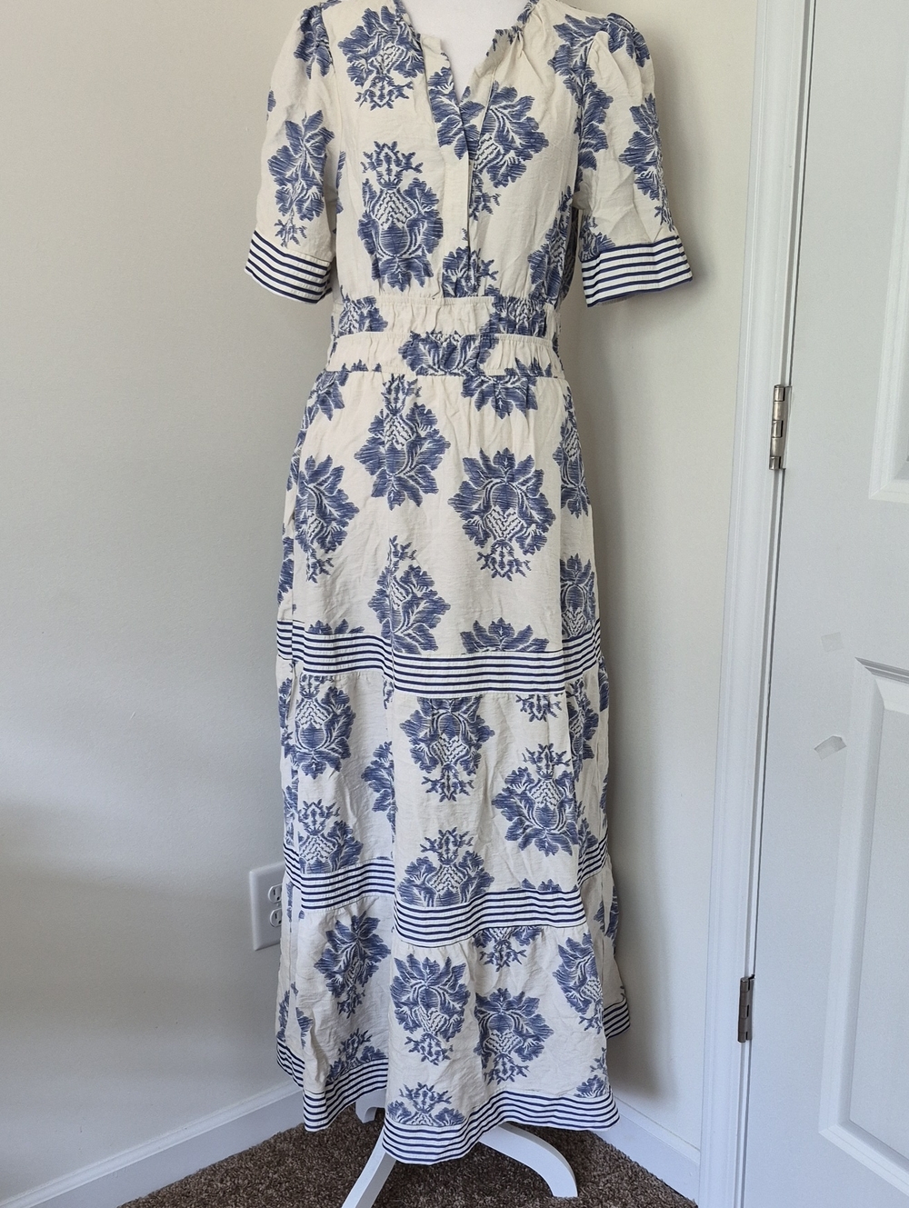 She +‎ Sky Cream Maxi Dress with Blue Floral Print Size M